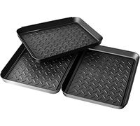 Lot de 3 Bac à Chaussures Plastique Porte Chaussures Multi-usages Plateau Égouttoir à Bord Surélevé Empilable 35 x 27 x 3 cm Noir Bac D'égouttement pour Pot de Fleur Gamelle