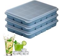 Lot de 3 Bac à Glaçons avec Couvercle, Bac Glacon Silicone 45 Glacons, Sans BPA, Démouler Rapide, Empilable, Reutilisable, Bacs à Glaçons Carrés Faciles à Retirer