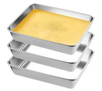 Lot de 3 Bac de Cuisson en Inox 25.5x19.5x5cm Plat Rectangulaire en Acier Inoxydable, Plat Inox Rectangulaire Plat Four, Plateau Inox Cuisine, Plateau de Cuisson Four pour Pâtisserie Gratin Frites