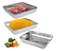 Lot de 3 Bac de Cuisson en Inox,Boite Alimentaire Inox,Conservation en Acier Inoxydable avec Couvercle,Boite A Charcuterie Pour Frigo,Plat Rectangulaire en Acier Inoxydable pour Charcuterie,Fromage