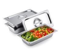 Lot de 3 Bac Gastro Inox, Plat Inox avec Couvercle Empilables (32,5 x 17,5 x 6,5 cm), Bac Inox Alimentaire avec Couvercle Durable (Épaisseur 8 mm), Plat Inox Rectangulaire pour Cuisines et Restaurants