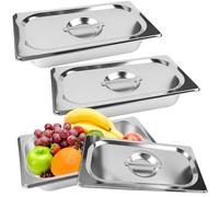 Lot de 3 Bac Inox Alimentaire avec Couvercle, 32,5×17,5×6,5 cm Bac Gastro Inox GN 1/3 avec Couvercle, Résistant à la rouille et Durable, Plat Gastro Inox pour Restaurants, Hôtels, Buffets