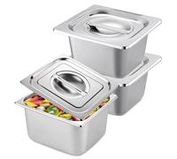 Lot De 3 Bac Inox Alimentaire, Plat Inox Avec Couvercle, GN 1/6 récipient, Bac Rectangulaire Inox, Bac Gastro Inox, Poêle À Vapeur Empilable Pour Escalopes, Viande, Poisson, Côtelettes(17.5*16.5*10cm)