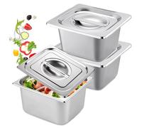 Lot de 3 Bac Inox Alimentaire, Récipients en Acier Inoxydable avec Couvercle, Plat Four Rectangulaire, Plats à Four en Acier Inoxydable, Récipient Gastronorme Alimentaire, 17,6 x 16,2 x 10 cm