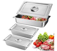 Lot De 3 Bac Inox Alimentaire, Récipients en Acier Inoxydable avec Couvercle, Plat Four Rectangulaire, Plats à Four en Acier Inoxydable, Récipient Gastronorme Alimentaire, 32,5 x 17,5 x 6,5 cm