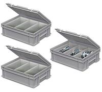 Lot de 3 bacs à couverts avec insert à couverts à 3 compartiments, L x l x H : 400 x 300 x 130 mm, gris