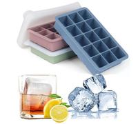 Lot de 3 bacs à glaçons avec couvercle et pince - 45 cubes - Grand bac à glaçons en silicone souple - Sans BPA et facile à démouler - Pour congélateur, whisky, cocktail, boissons, souper