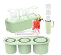 Lot de 3 bacs à glaçons cylindriques creux en silicone pour tasse Stanley de 7,8 à 887 à 1200 ml, avec couvercle et poubelle pour whisky, boissons, café, remplissage et fabrication de glaçons faciles