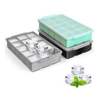 Lot de 3 bacs à glaçons en silicone avec couvercle, faciles à démouler, flexibles pour 15 glaçons, bacs à glaçons empilables pour congélateur, bac à glaçons carré pour cocktail, whisky, jus, aliments