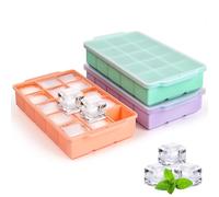 Lot de 3 bacs à glaçons en silicone avec couvercle, faciles à démouler, flexibles pour 15 glaçons, bacs à glaçons empilables pour congélateur, bac à glaçons carré pour cocktail, whisky, jus, aliments