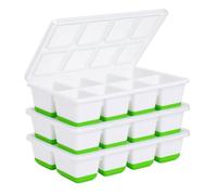 Lot de 3 bacs à glaçons en silicone avec couvercle - Grands moules à glace carrés pour whisky, cocktails, Old Fashioned & Smoothies - Sans BPA avec déclenchement facile pour congélateur (vert)