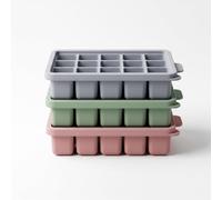 Lot de 3 bacs à glaçons en silicone avec couvercle, gris + vert mousse + vieux rose, silicone de qualité alimentaire, 15 compartiments par moule, faciles à démouler et résistants au congélateur