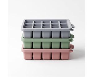 Lot de 3 bacs à glaçons en silicone avec couvercle, gris + vert mousse + vieux rose, silicone de qualité alimentaire, 15 compartiments par moule, faciles à démouler et résistants au congélateur