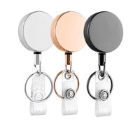 Lot de 3 badges porta rétro portachiavi en clip métallique et cordino identificativo 60 cm en acciaio allungabile durevole bobina per targhetta con nome regalo per