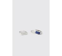 Lot de 3 bagues argentées à motif strassé homme - S/M, argent