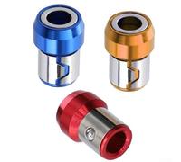 Lot de 3 bagues porte-vis magnétiques pour embout de tournevis de 6,35 mm, construction en métal avec magnétisme puissant, dureté HRC60, doré/bleu/rouge