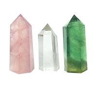 Lot de 3 baguettes en cristal de guérison de 3 pierres, quartz rose, quartz transparent, fluorite, barres de prisme pointues et à facettes pour Reiki, chakra, méditation, thérapie et décoration