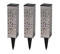 Lot de 3 balises solaires à piquer ou à poser ombre portée LED blanc chaud ORGANIC INOX H31cm
