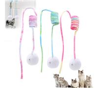 Lot de 3 balles en peluche à ressort à suspendre, jouets interactifs pour chats d'intérieur, jouet à ventouse pour chats à suspendre, kit de jeu pour adultes et chatons, adapté pour poursuivre, jouer