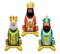 Lot de 3 ballons de fête en forme de roi - Fournitures de décoration de vacances debout - Ballons pour la fête des trois rois - Ballon de décoration d'anniversaire - Ballons blancs et marron pour