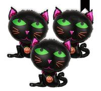 Lot de 3 ballons d'Halloween en forme de chat noir - Motif chat mignon effrayant avec accent de citrouille pour fêtes d'Halloween, anniversaires, tours - ou - Friandises et décoration saisonnière