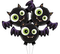 Lot de 3 ballons d'Halloween pour enfants - En aluminium - Décoration d'Halloween - 12 pièces - 3D - Chauve-souris - Ballon géant - Décoration de fête pour enfants