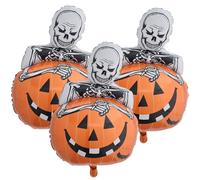 Lot de 3 ballons en aluminium pour décorations de fête d'Halloween, tête de mort et citrouille pour activités en classe, célébrations non effrayantes et décorations d'Halloween adaptées aux familles