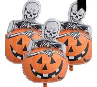 Lot de 3 ballons en aluminium squelette de citrouille d'Halloween - Tête de mort effrayante - Motif citrouille pour intérieur/extérieur, fêtes d'Halloween, anniversaires et décoration saisonnière