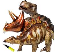Lot de 3 ballons géants dinosaures de 132,1 cm, T-Rex, tricératops, stégosaure - Idéal pour les fêtes, la décoration d'Halloween et les cadeaux de vacances