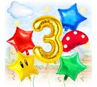 Lot de 3 ballons rouge, jaune, bleu avec confettis de couleur primaire, ballons en forme d'étoile multicolore vif, décorations d'anniversaire pour enfants garçons (3)
