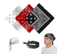 Lot de 3 bandana,Bandanas Foulard Cheveux Paisley,Hair Band, Bandeau de Cheveux Bandana Fichu Mouchoir,bandanas 100% coton pour femme, homme, enfant, couleur unie et,（Noir, blanc, rouge）