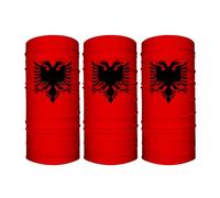 Lot de 3 bandanas avec drapeau albanais, masque multifonctionnel, cache-cou, cagoule, évacuation de l'humidité, protection solaire et respirant, convient pour l'équitation, la randonnée, la pêche,