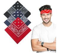 Lot de 3 bandanas cachemire, en coton rétro multicolore, motif carré de 55x55cm pour homme et femme. Accessoire multifonctionnel.