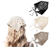 Lot de 3 bandanas creux au crochet pour cheveux motif marguerites vintage pour femmes et filles (noir + beige + kaki)