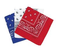 Lot de 3 bandanas paisley bleu, blanc et rouge - Foulard coton motif cachemire vendu par 3 - taille unique