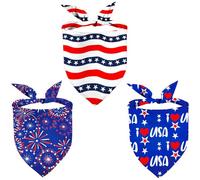 Lot de 3 bandanas réversibles pour chien du 4 juillet - Écharpe triangulaire à motif drapeau américain pour grands chiens, garçons et filles, chiot, foulard, accessoires de costume patriotique - Tenue
