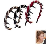 Lot de 3 bandeaux à cheveux, vintage, avec perles artificielles, à la mode, pour femmes, avec strass, noirs, rouges et marron, taille unique