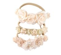 Lot de 3 bandeaux à fleurs, pour bébés et filles, élastiques, en nylon, turban, doux, pour nouveau-né, tout-petits, baptême, fête, mariage, photographie