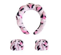 Lot de 3 bandeaux de spa en éponge et tissu éponge, bandeau de maquillage et bracelet en microfibre pour femmes et filles (E)