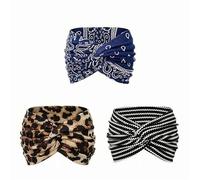 Lot de 3 bandeaux de yoga imprimés croix, style bohème et imprimé cachemire, large bandeau élastique pour cheveux pour femmes (3 pièces-A)
