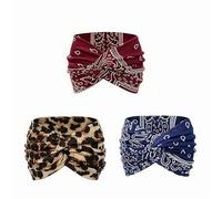 Lot de 3 bandeaux de yoga imprimés en forme de croix, style bohème, imprimé cachemire, bandeau torsadé antidérapant pour femme (3 pièces-B)
