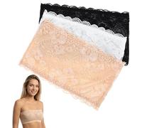 Lot de 3 bandeaux en dentelle pour femme - Couverture de décolleté sans couture extensible sur le devant de la poitrine - Soutien-gorge tubulaire en dentelle florale, 01, Taille unique