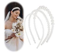 Lot de 3 bandeaux en perles blanches pour filles, bandeaux en perles pour femmes, serre-têtes vintage avec perles synthétiques, serre-tête en perles, accessoires de cheveux pour femmes et filles