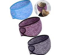 Lot de 3 bandeaux en polaire pour queue de cheval, bandeau cache-oreilles pour femmes et filles - Pour sports de plein air et fitness (gris, bleu, café)