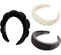 Lot de 3 bandeaux en velours nacré pour femme, bandeau spa pour se laver le visage, maquillage, bandeau tendance de couleur unie pour cheveux, yoga, exercice, bandeau éponge pour la peau