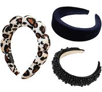 Lot de 3 bandeaux en velours perlé pour femme, bandeau spa pour se laver le visage, bandeau de maquillage tendance de couleur unie, accessoires pour cheveux, yoga, exercice, bandeau en éponge pour