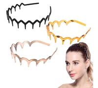 Lot de 3 bandeaux en zigzag rétro avec peigne à dents de requin, élastiques et antidérapants pour femmes, hommes, filles, accessoires unisexes pour fête d'entraînement (noir, café noir, ambre)