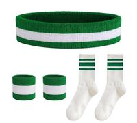 Lot de 3 bandeaux éponge rayés avec 1 paire de chaussettes, bandeau de sport, bandeau de fitness, bracelets en tissu éponge, bracelets de basket-ball