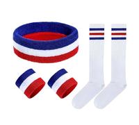 Lot de 3 bandeaux et bracelets, 1 paire de chaussettes, bandeau anti-transpiration rayé, brassard de sport absorbant la transpiration, bandeau de tête avec clip de couleur, chaussettes élastiques