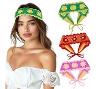 Lot de 3 bandeaux hippie pour femme, motif floral bohème avec attaches réglables et tissu tricoté doux, Multiples, 1 Count (Pack of 1)